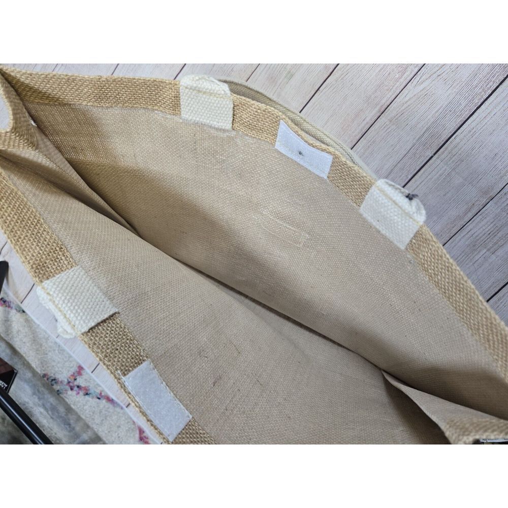 Bride Burlap tote bag‎ closure canvas handle - Picture 4 of 10